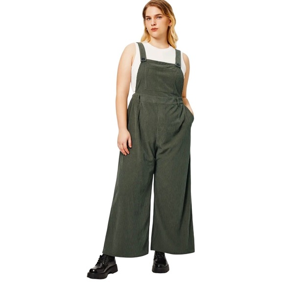 Cider Denim - Cider Corduroy Overalls Women XS Green Wide‎ Leg Bib Pocket Dungarees Retro Boho